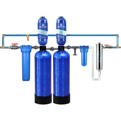 Rhino® Well Water with UV, Tall Salt-Free Water Conditioner, Pro-Grade Bypass Kit and Low Maintenance Pre-Filter
